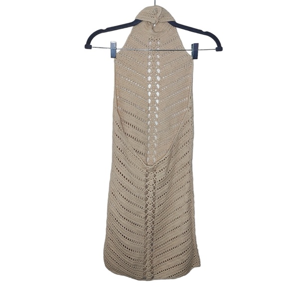 Camila Coelho Women’s XS Lyssa Hand Crochet Halter Mini Boho Dress in Sand - Picture 6 of 11